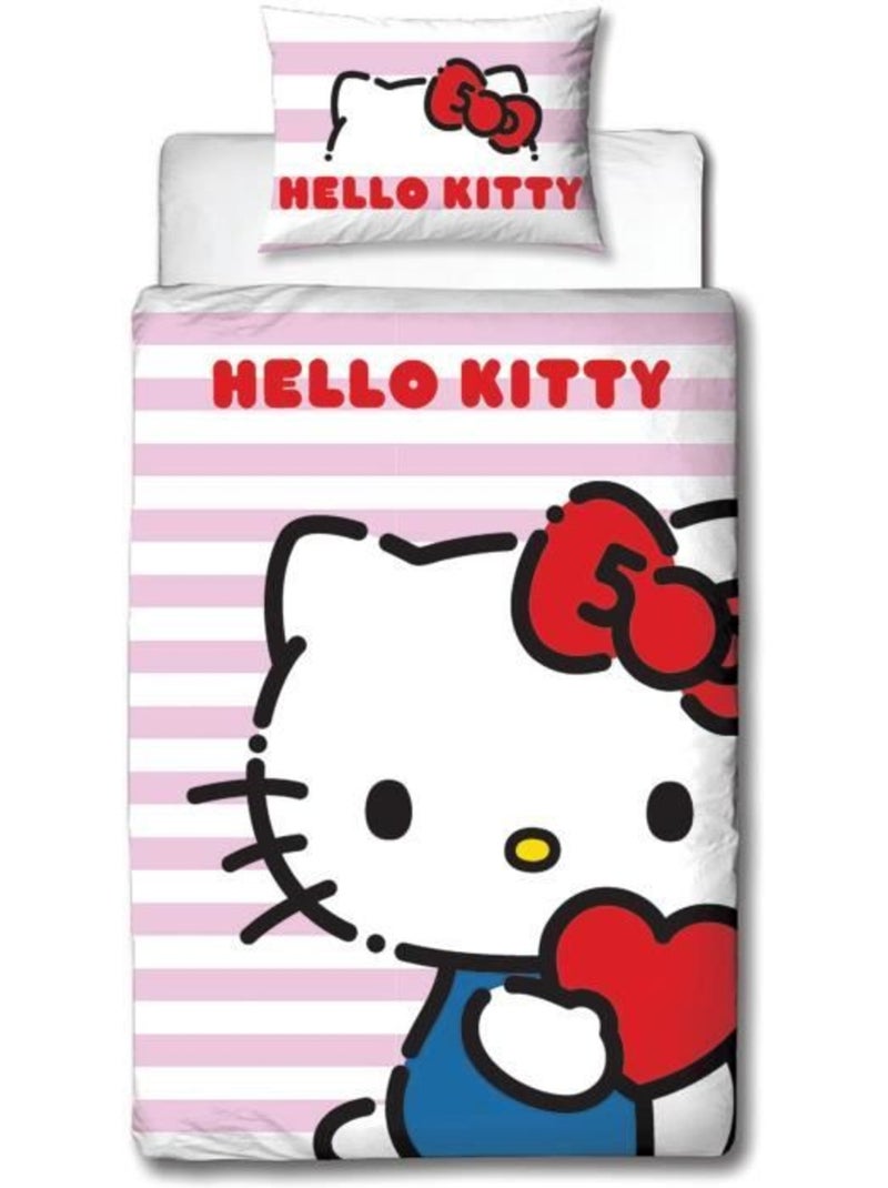 Parure de Lit Enfant Hello Kitty, Microfibre Oeko-Tex, Imprim?e R?versible, Lit 1 place, CUTE Rose - Kiabi