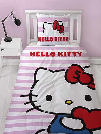 Parure de Lit Enfant Hello Kitty, Microfibre Oeko-Tex, Imprimée Réversible, Lit 1 place, CUTE