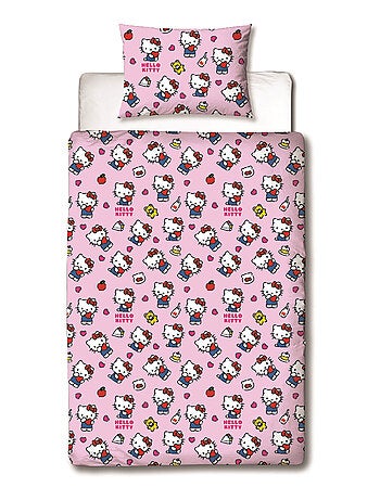 Parure de Lit Enfant Hello Kitty, Microfibre Oeko-Tex, Imprimée Réversible, Lit 1 place, CUTE