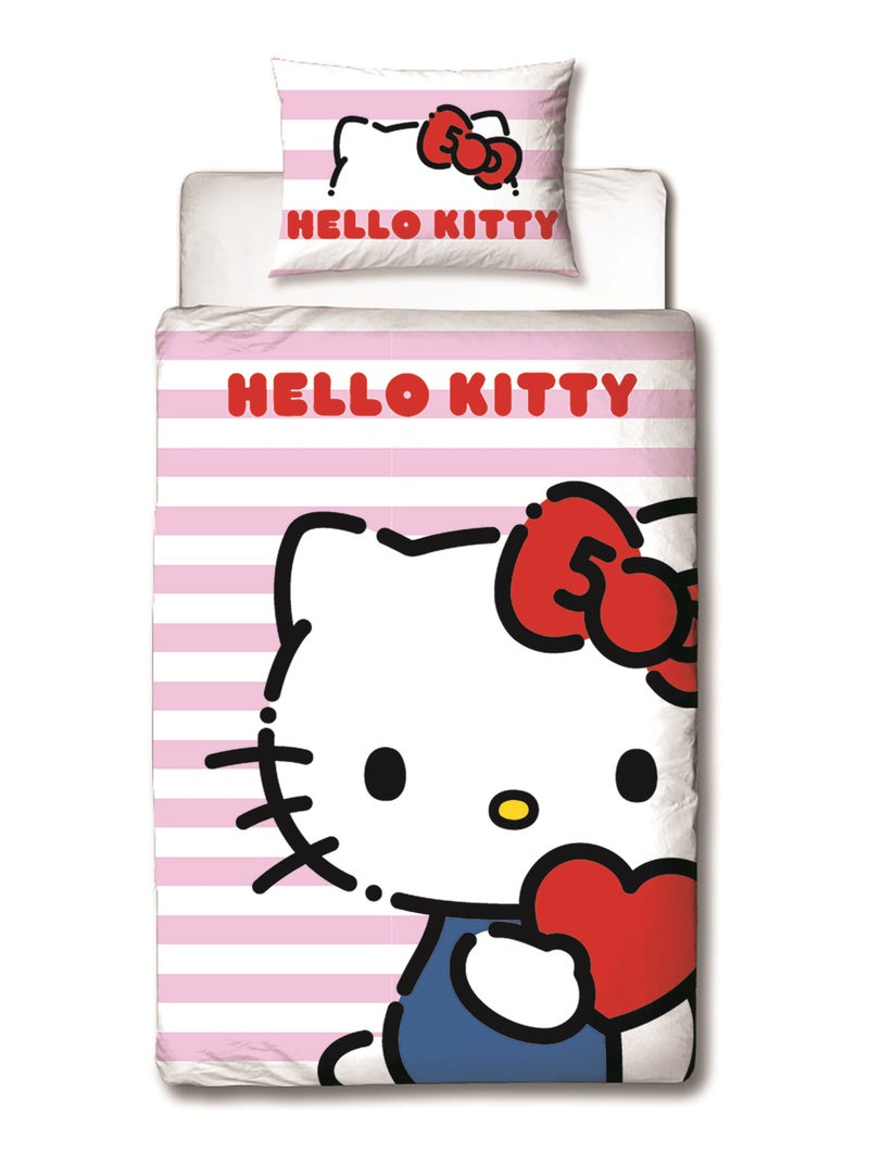 Parure de Lit Enfant Hello Kitty, Microfibre Oeko-Tex, Imprimée Réversible, Lit 1 place, CUTE Rose - Kiabi