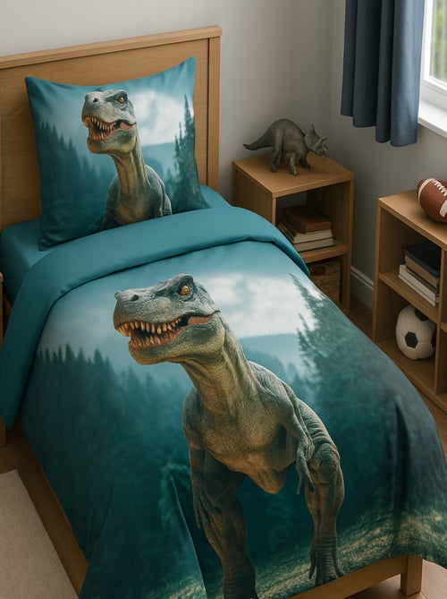 Parure de Lit Enfant Imprimée 100% Coton, DINOSAURE T-REX - Kiabi