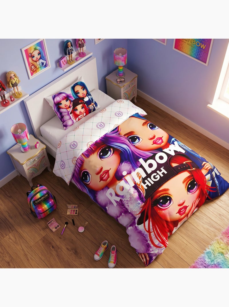 Parure de Lit Enfant Imprimée Réversible, Rainbow High Faces Rose - Kiabi