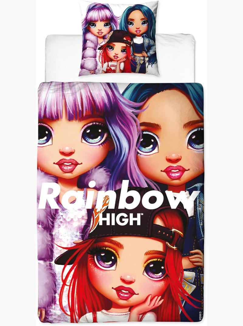 Parure de Lit Enfant Imprimée Réversible, Rainbow High Faces Rose - Kiabi