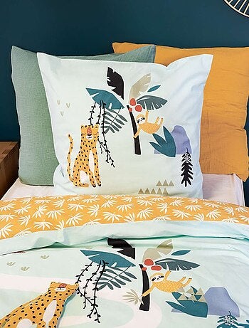 Parure de lit enfant Jungle avec animaux à scratcher - 100% coton 57 fils/cm²
