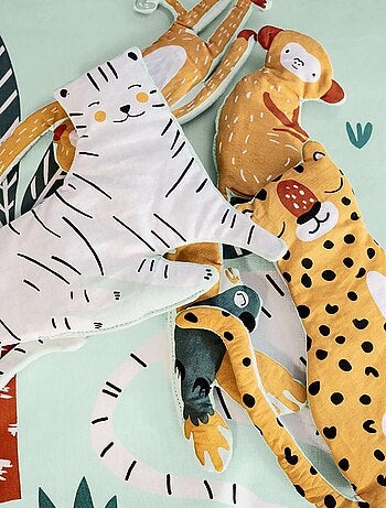Parure de lit enfant Jungle avec animaux à scratcher - 100% coton 57 fils/cm²