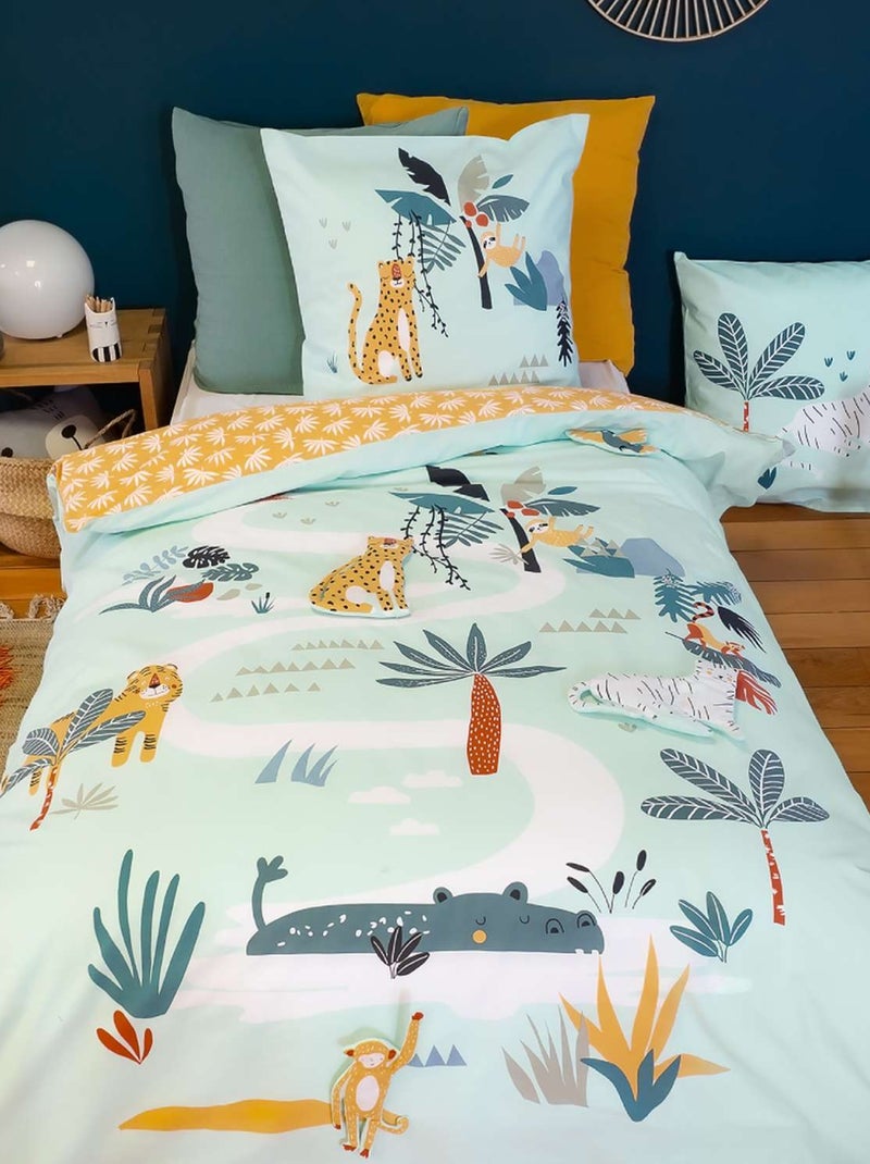 Parure de lit enfant Jungle avec animaux à scratcher - 100% coton 57 fils/cm² Multicolore - Kiabi