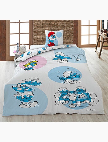 Parure de Lit Enfant Les Schtroumpfs 140x200 cm + Taie 65x65 cm Polycoton