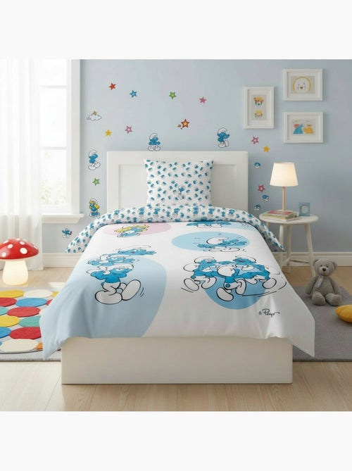 Parure de Lit Enfant Les Schtroumpfs 140x200 cm + Taie 65x65 cm Polycoton - Kiabi