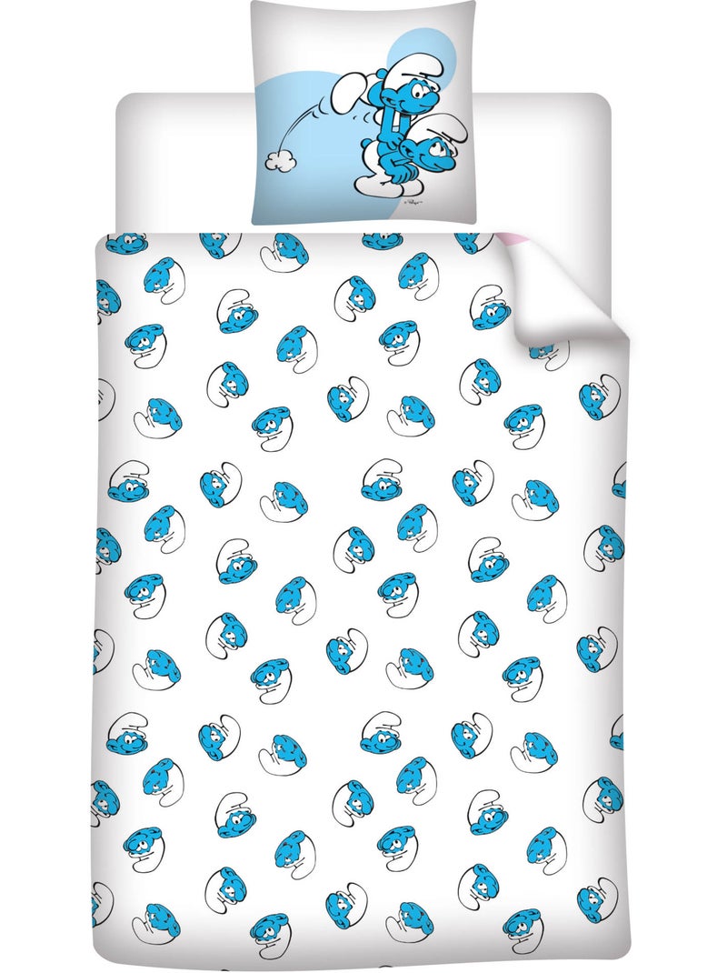Parure de Lit Enfant Les Schtroumpfs 140x200 cm + Taie 65x65 cm Polycoton Beige/Blanc - Kiabi