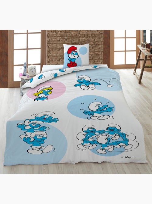 Parure de Lit Enfant Les Schtroumpfs 140x200 cm + Taie 65x65 cm Polycoton - Kiabi