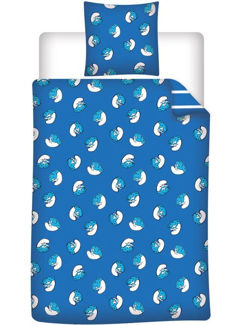 Parure de Lit Enfant Les Schtroumpfs 140x200 cm + Taie 65x65 cm Polycoton Réversible - Kiabi