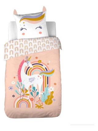 Parure de lit enfant Licorne avec oreilles rembourrées - 100% coton 57 fils/cm²