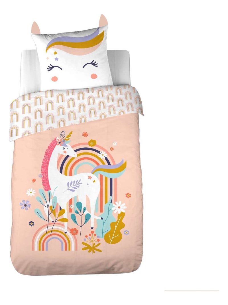 Parure de lit enfant Licorne avec oreilles rembourrées - 100% coton 57 fils/cm² Multicolore - Kiabi