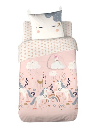 Parure de lit enfant Licorne avec poche doudou - 100% polyester 72g/m²