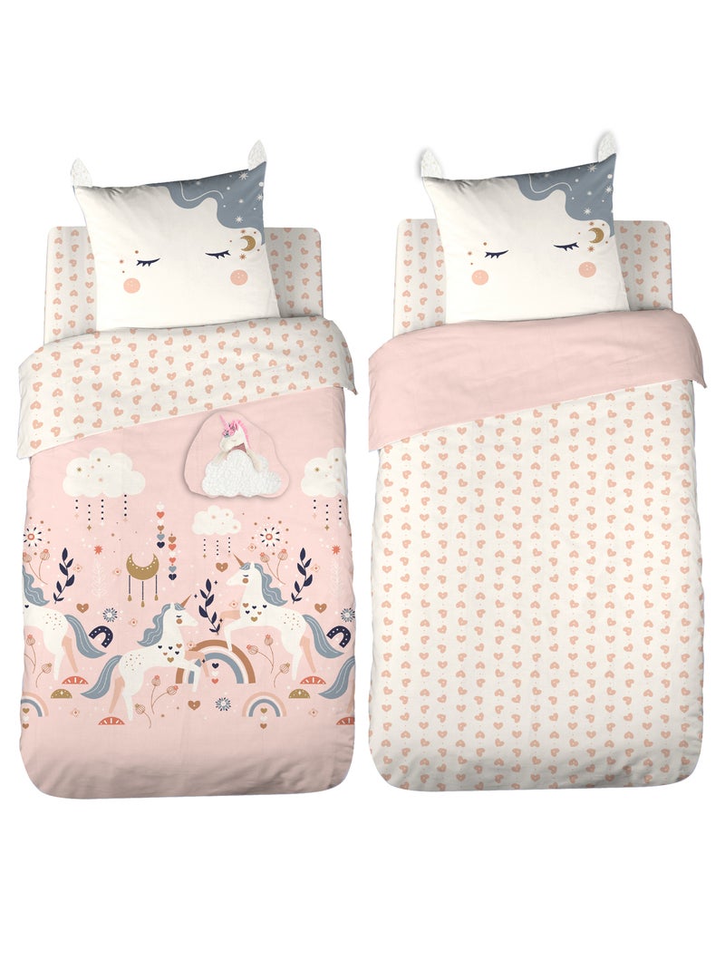 Parure de lit enfant licorne avec poche pour doudou Rose - Kiabi