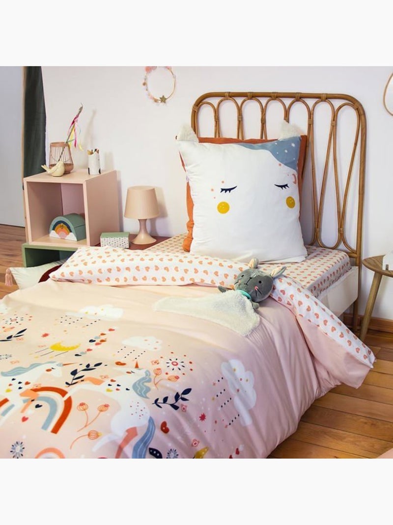 Parure de lit enfant licorne avec poche pour doudou Rose - Kiabi