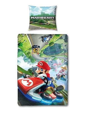 Parure de Lit Enfant Mario Kart, Microfibre Oeko-Tex, Imprimée Réversible, Lit 1 place, KARTING