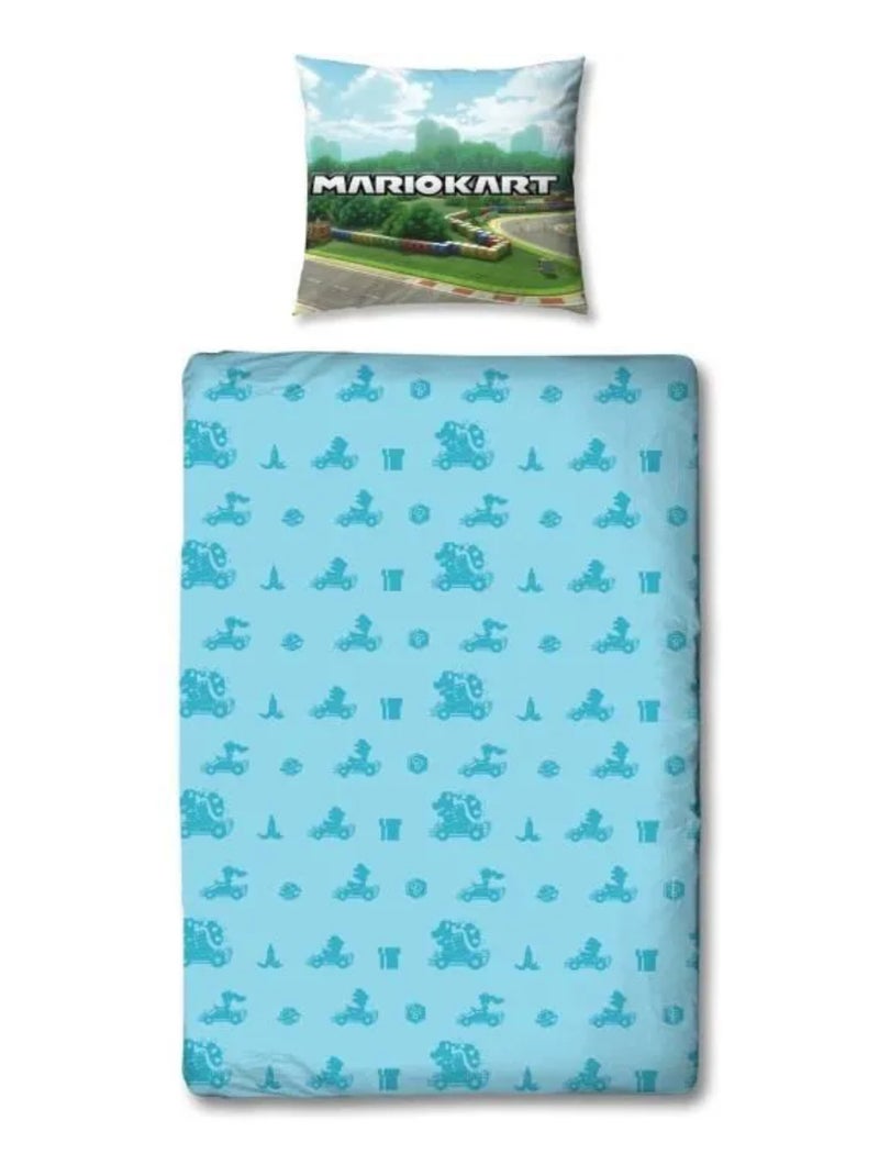 Parure de Lit Enfant Mario Kart, Microfibre Oeko-Tex, Imprimée Réversible, Lit 1 place, KARTING Bleu - Kiabi
