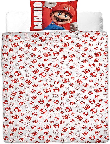 Parure de Lit Enfant Mario, Microfibre Oeko-Tex, Imprimée Réversible, Lit 1 place, LUIGI et TOAD