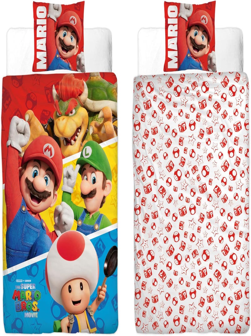 Parure de Lit Enfant Mario, Microfibre Oeko-Tex, Imprimée Réversible, Lit 1 place, LUIGI et TOAD Bleu - Kiabi