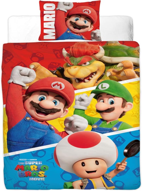 Parure de Lit Enfant Mario, Microfibre Oeko-Tex, Imprimée Réversible, Lit 1 place, LUIGI et TOAD - Kiabi