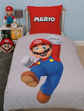 Parure de Lit Enfant Mario, Microfibre Oeko-Tex, Imprimée Réversible, Lit 1 place, LUIGI