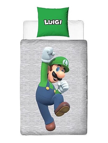 Parure de Lit Enfant Mario, Microfibre Oeko-Tex, Imprimée Réversible, Lit 1 place, LUIGI