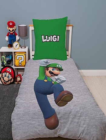 Parure de Lit Enfant Mario, Microfibre Oeko-Tex, Imprimée Réversible, Lit 1 place, LUIGI