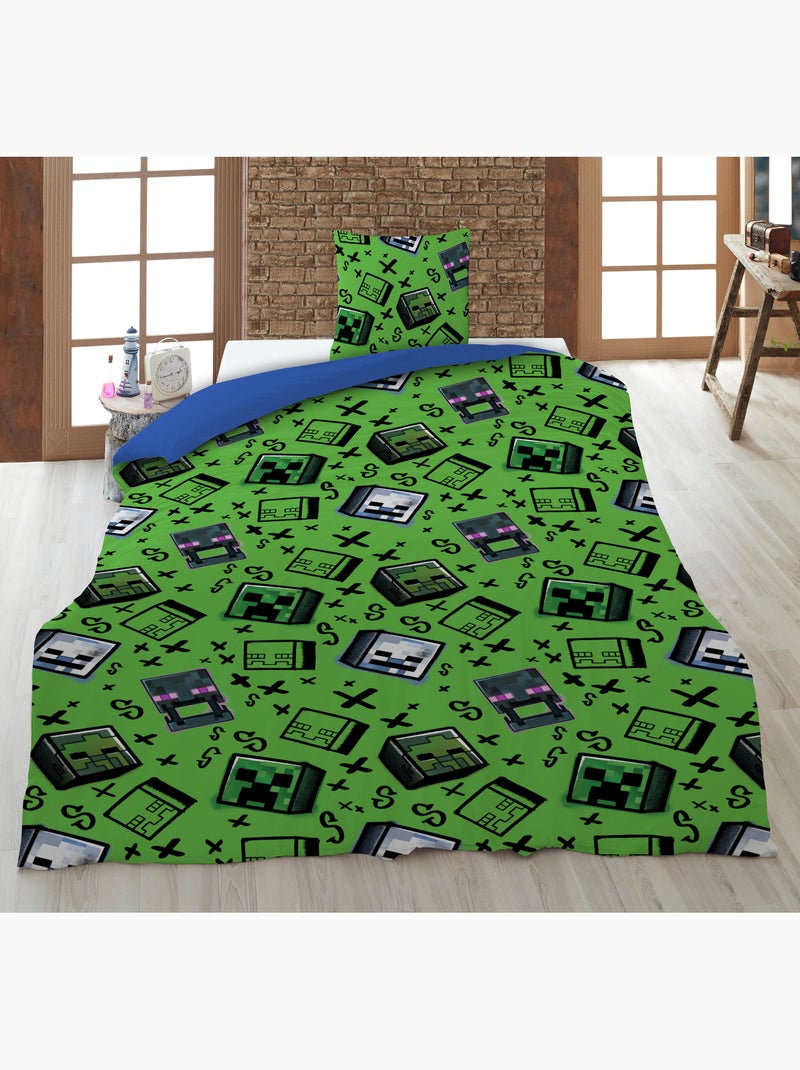 Parure de Lit Enfant Minecraft 140x200 cm + Taie 63x63 cm 100% Polyester Beige/Vert/Bleu - Kiabi