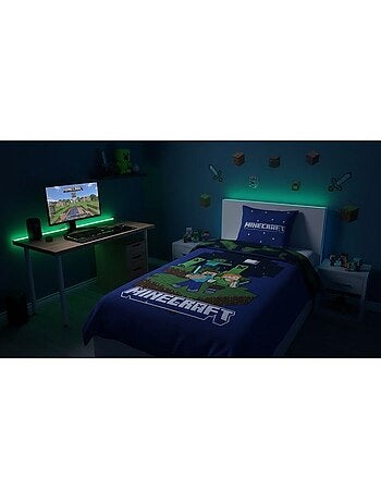 Parure de lit enfant minecraft 140x200 cm + taie 65x65 cm polycoton