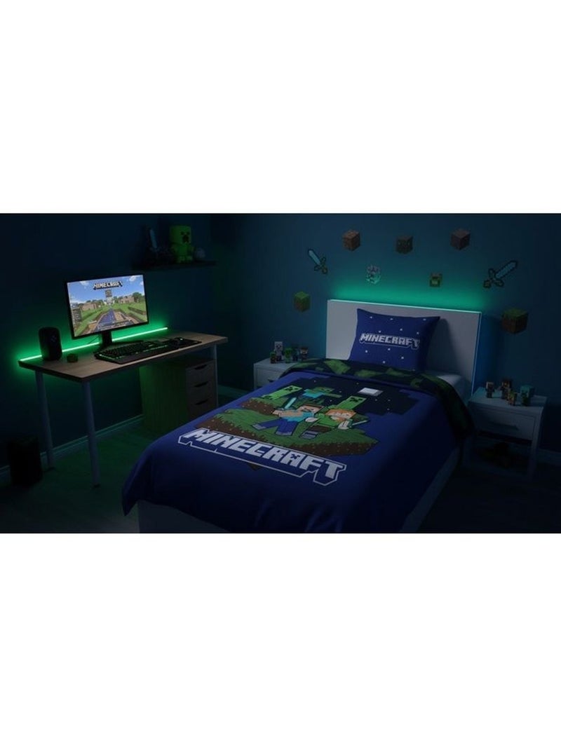 Parure de lit enfant minecraft 140x200 cm + taie 65x65 cm polycoton Noir Bleu - Kiabi