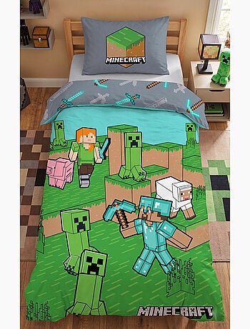 Parure de Lit Enfant Minecraft Animaux, 100% Coton Oeko-Tex, Lit 1 place