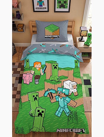 Parure de Lit Enfant Minecraft Animaux, 100% Coton Oeko-Tex, Lit 1 place