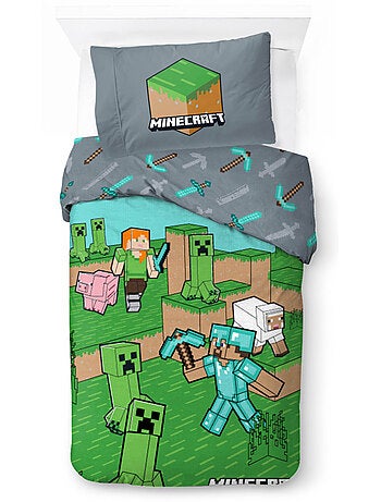 Parure de Lit Enfant Minecraft Animaux, 100% Coton Oeko-Tex, Lit 1 place