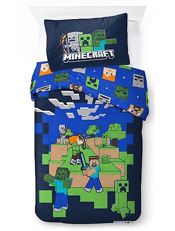Parure de Lit Enfant Minecraft Back, 100% Coton Oeko-Tex, Lit 1 place