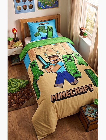 Parure de Lit Enfant Minecraft Châteaux, 100% Coton Oeko-Tex, Lit 1 place