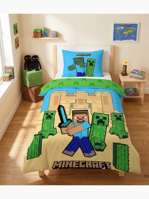 Parure de Lit Enfant Minecraft Châteaux, 100% Coton Oeko-Tex, Lit 1 place - Kiabi