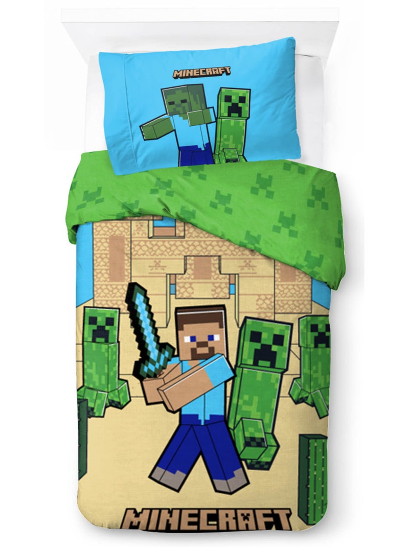 Parure de Lit Enfant Minecraft Châteaux, 100% Coton Oeko-Tex, Lit 1 place Bleu Bleu - Kiabi