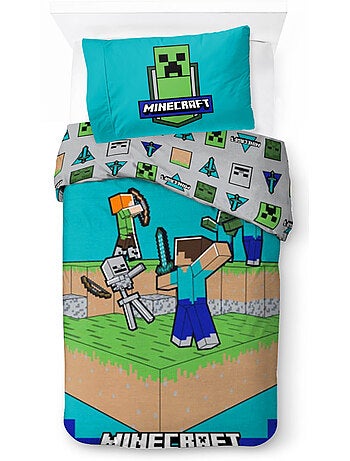 Parure de Lit Enfant Minecraft Combat, 100% Coton Oeko-Tex, Lit 1 place