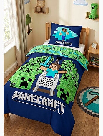 Parure de Lit Enfant Minecraft Creepers, 100% Coton Oeko-Tex, Lit 1 place