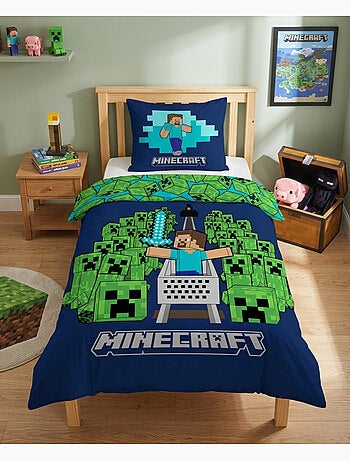 Parure de Lit Enfant Minecraft Creepers, 100% Coton Oeko-Tex, Lit 1 place