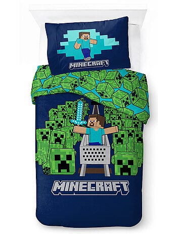 Parure de Lit Enfant Minecraft Creepers, 100% Coton Oeko-Tex, Lit 1 place