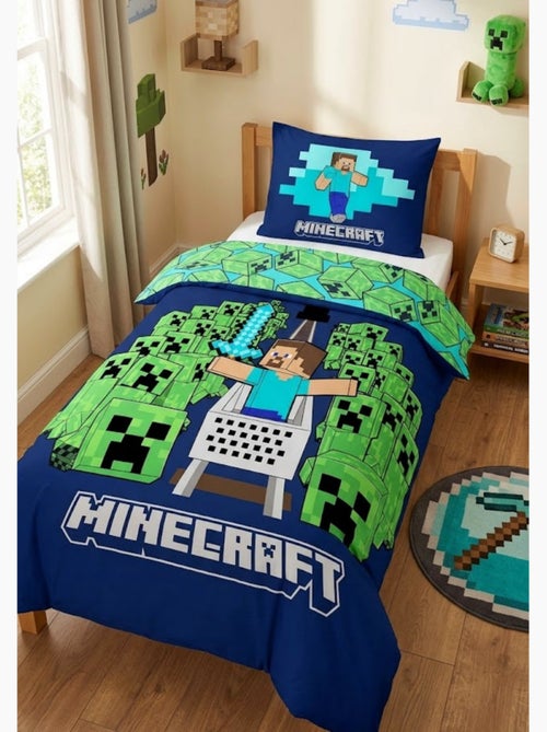 Parure de Lit Enfant Minecraft Creepers, 100% Coton Oeko-Tex, Lit 1 place - Kiabi