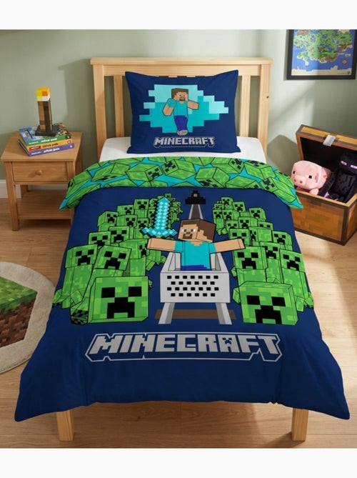 Parure de Lit Enfant Minecraft Creepers, 100% Coton Oeko-Tex, Lit 1 place - Kiabi