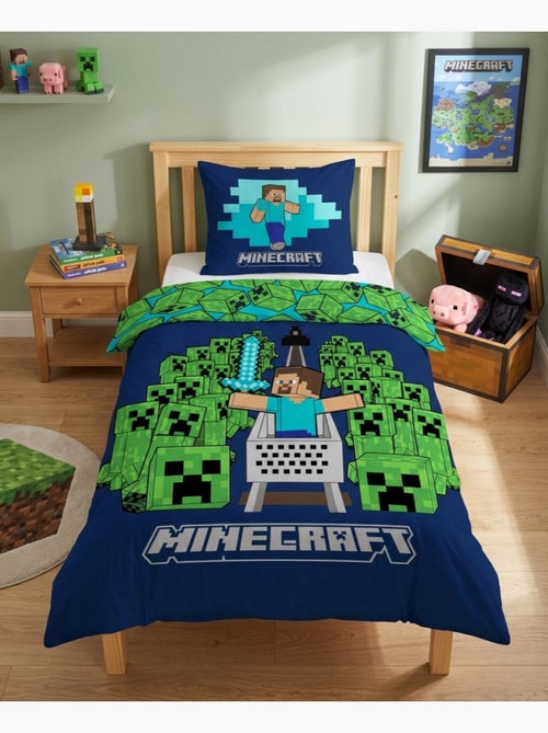 Parure de Lit Enfant Minecraft Creepers, 100% Coton Oeko-Tex, Lit 1 place - Kiabi
