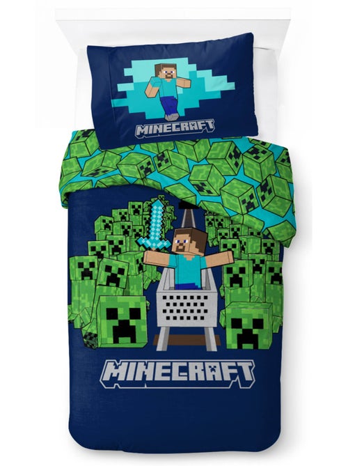 Parure de Lit Enfant Minecraft Creepers, 100% Coton Oeko-Tex, Lit 1 place - Kiabi