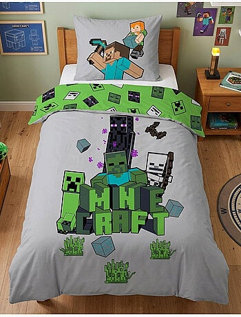 Parure de Lit Enfant Minecraft Explorer, 100% Coton Oeko-Tex, Lit 1 place