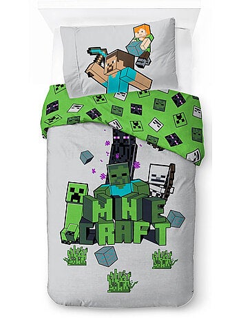 Parure de Lit Enfant Minecraft Explorer, 100% Coton Oeko-Tex, Lit 1 place