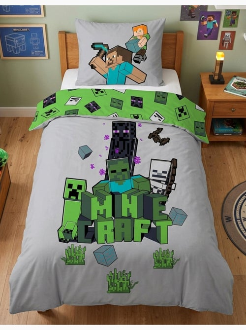 Parure de Lit Enfant Minecraft Explorer, 100% Coton Oeko-Tex, Lit 1 place - Kiabi