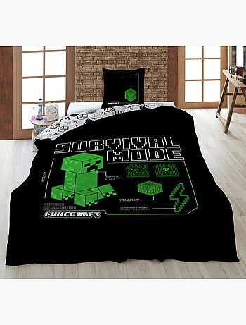 Parure de Lit Enfant Minecraft Survival Mode 140x200 cm + Taie 63x63 cm 100% Polyester